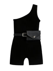 Toddler Girls Cotton Ribbed One Shoulder Jumpsuit Romper