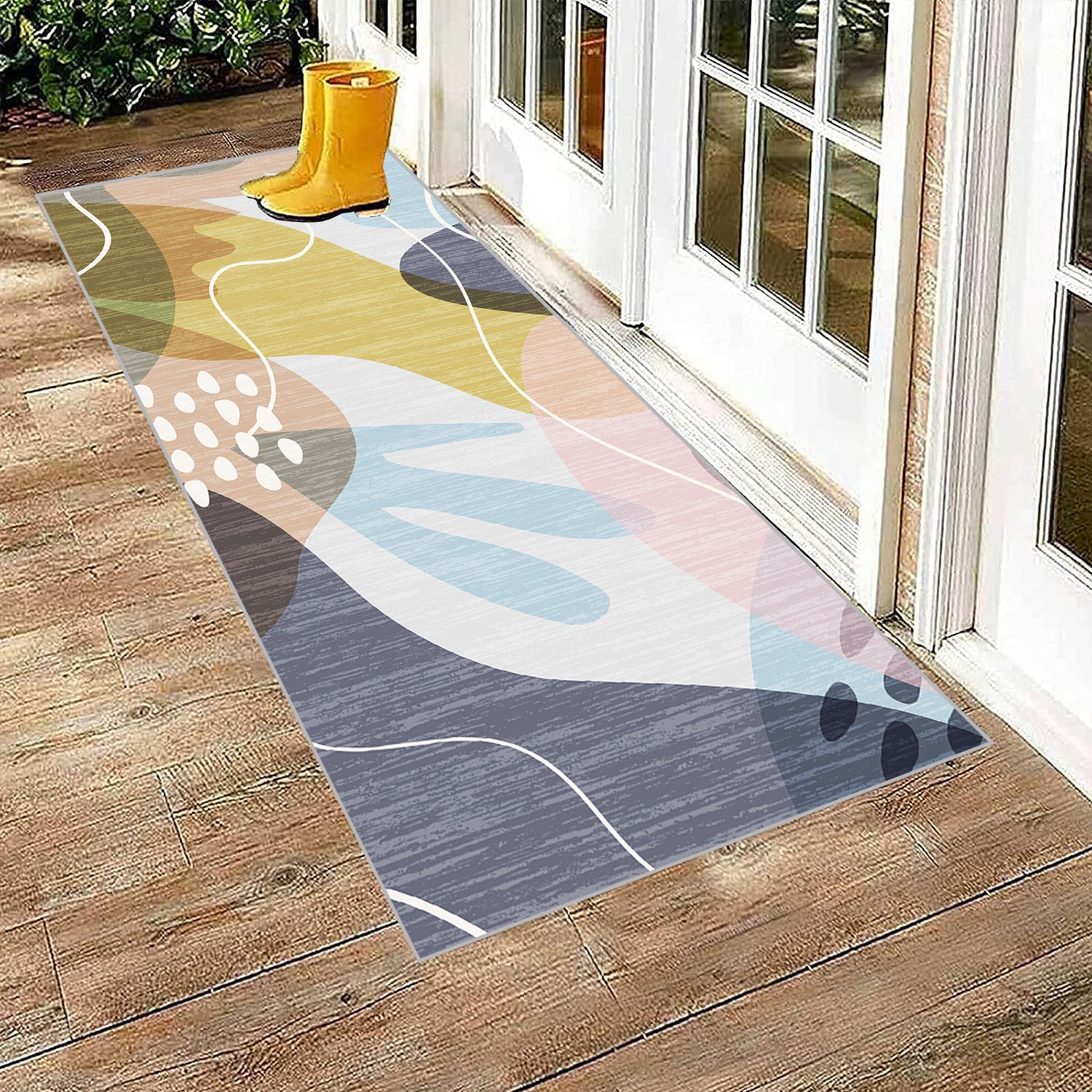 Modern Abstract Long Carpet, Machine Washable Anti-Slip