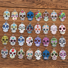 10pcs Mixed Colorful Skull Head Pendants - Halloween DIY Accessory