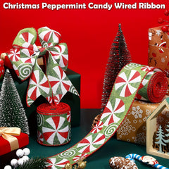 4.57m Christmas Candy Peppermint Wired Edge Ribbon DIY Craft Wreath Decoration