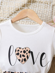 Toddler Girls Heart & Letter Graphic Leopard Paperbag Waist Dress