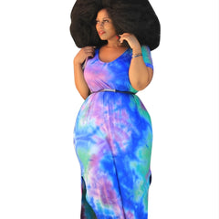 Tie Dye Maxi Dress Women's Plus Loose Fit Long Dress