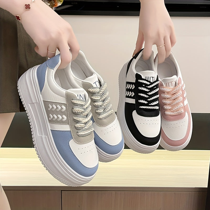 Women's Colorblock Platform Sneakers Casual Lace Up Outdoor Shoes