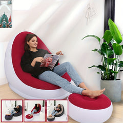 Inflatable Deck Chair With Footrest Stool Foldable Lounger Sofa