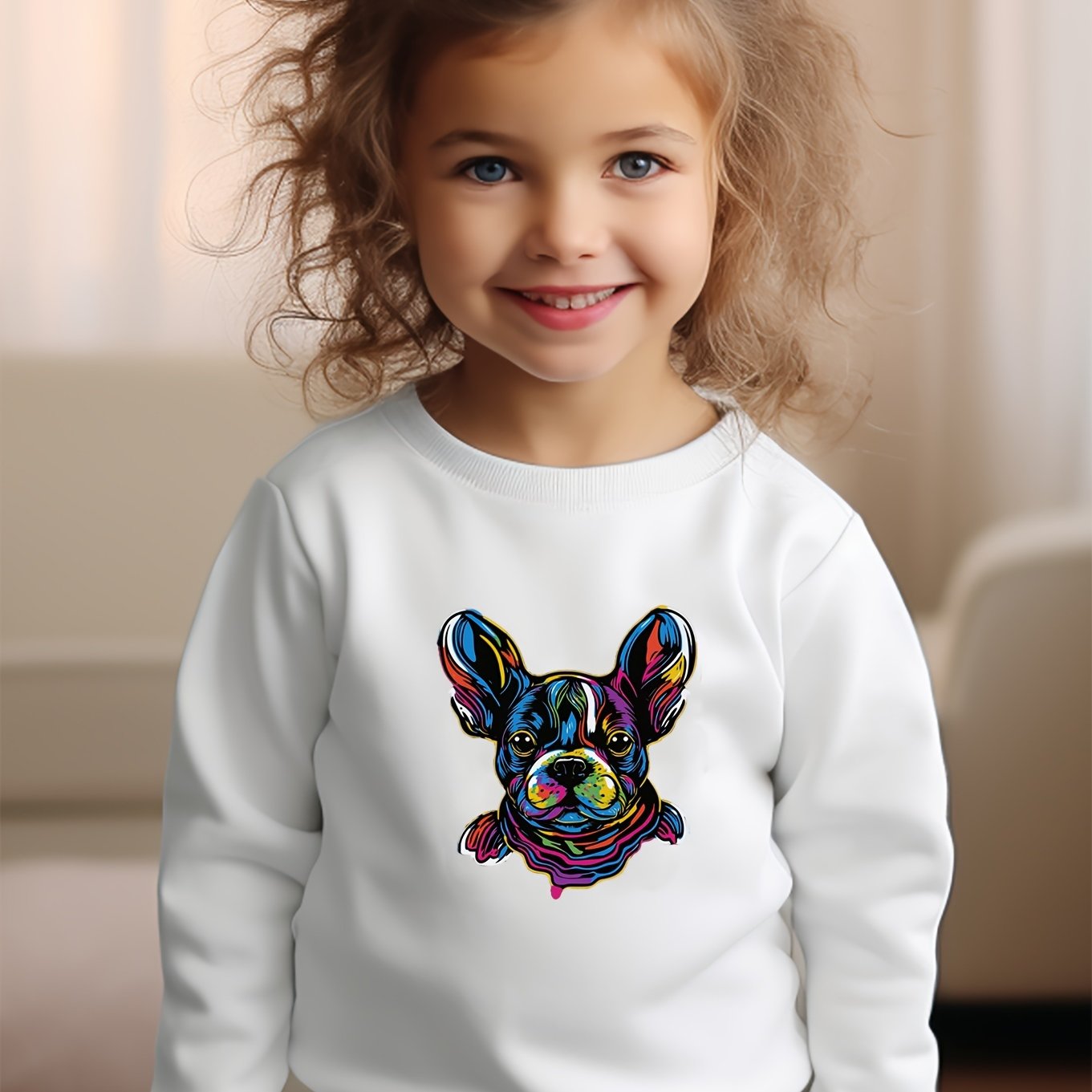 Girls Dog Pattern Crew Neck Sweatshirt for Spring Fall