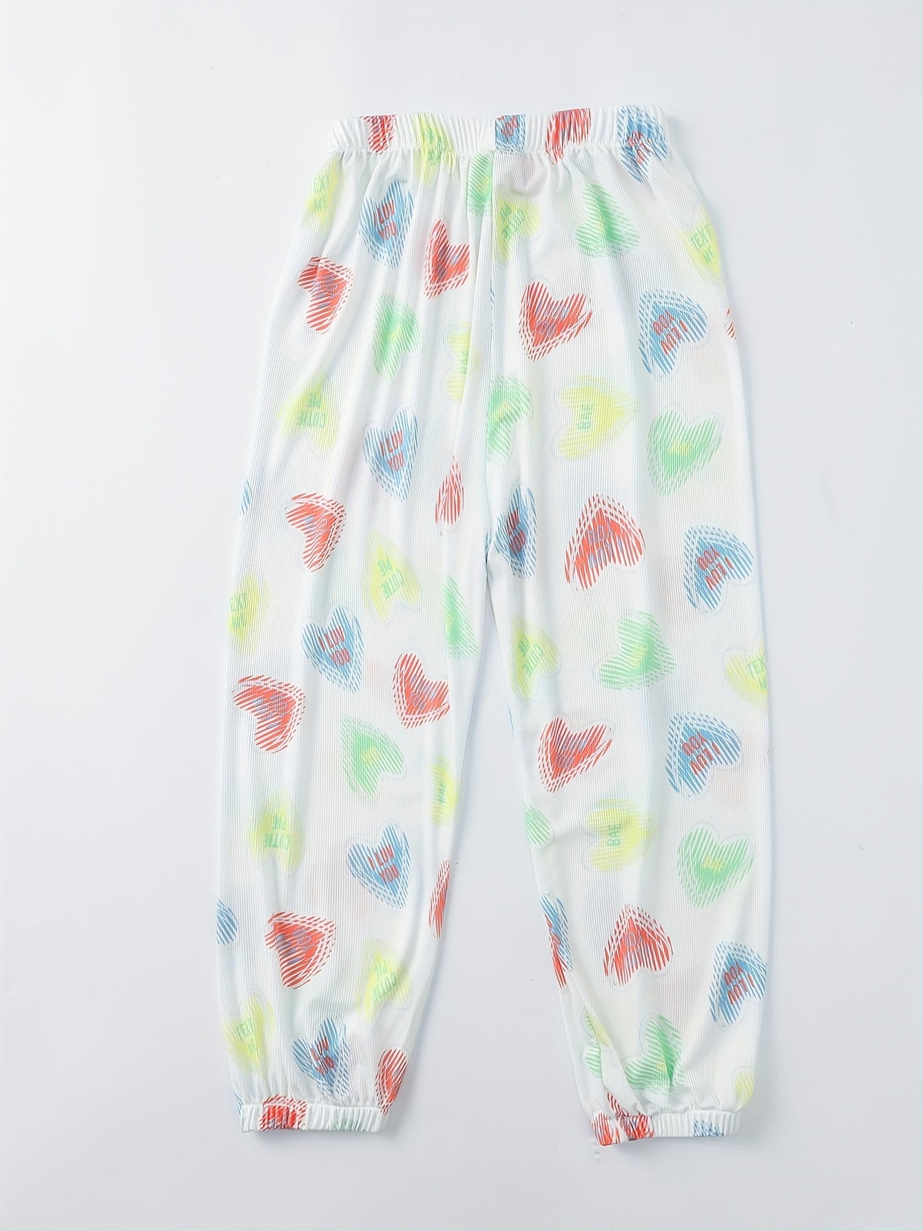 Girls Hearts Print Wide Leg Casual Pants Trousers Breathable And Thin Cotton