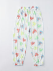 Girls Hearts Print Wide Leg Casual Pants Trousers Breathable And Thin Cotton