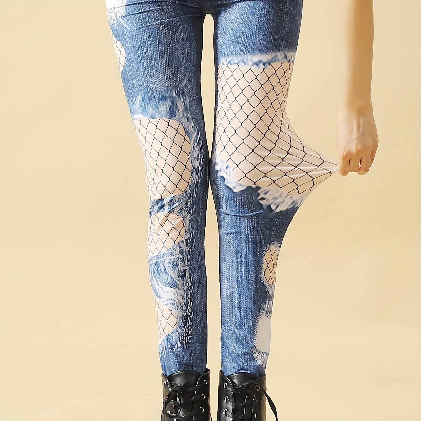 Denim Print High Waist Slim Pantyhose Women's Stockings
