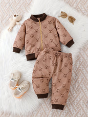 Baby Bear Print Sweatshirt Top & Athletic Trousers Set