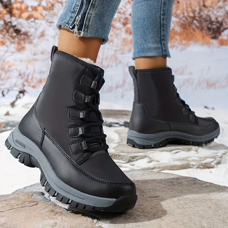 Women's Plush Inner Thermal Hiking Boots Waterproof Comfort Outdoor Mid