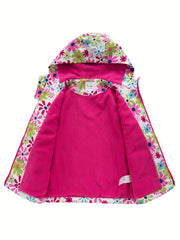 Girls Sunflower Fleece Hooded Jacket Waterproof Warm Sports