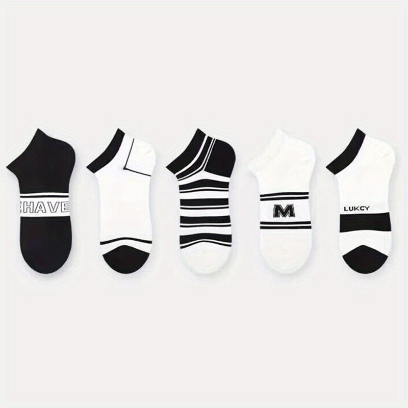 5 Pairs Striped Socks Soft & Lightweight Low Cut Ankle Socks Women's Stockings