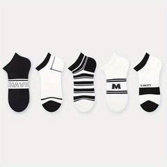 5 Pairs Striped Socks Soft & Lightweight Low Cut Ankle Socks Women's Stockings