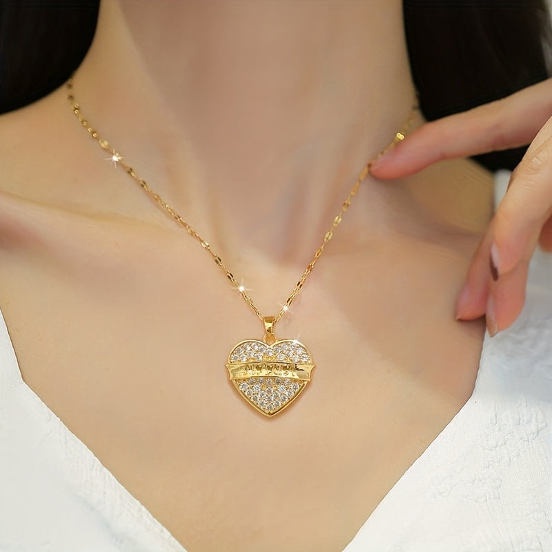 Stainless Steel Heart MAMA Pendant Necklace for Women Girl