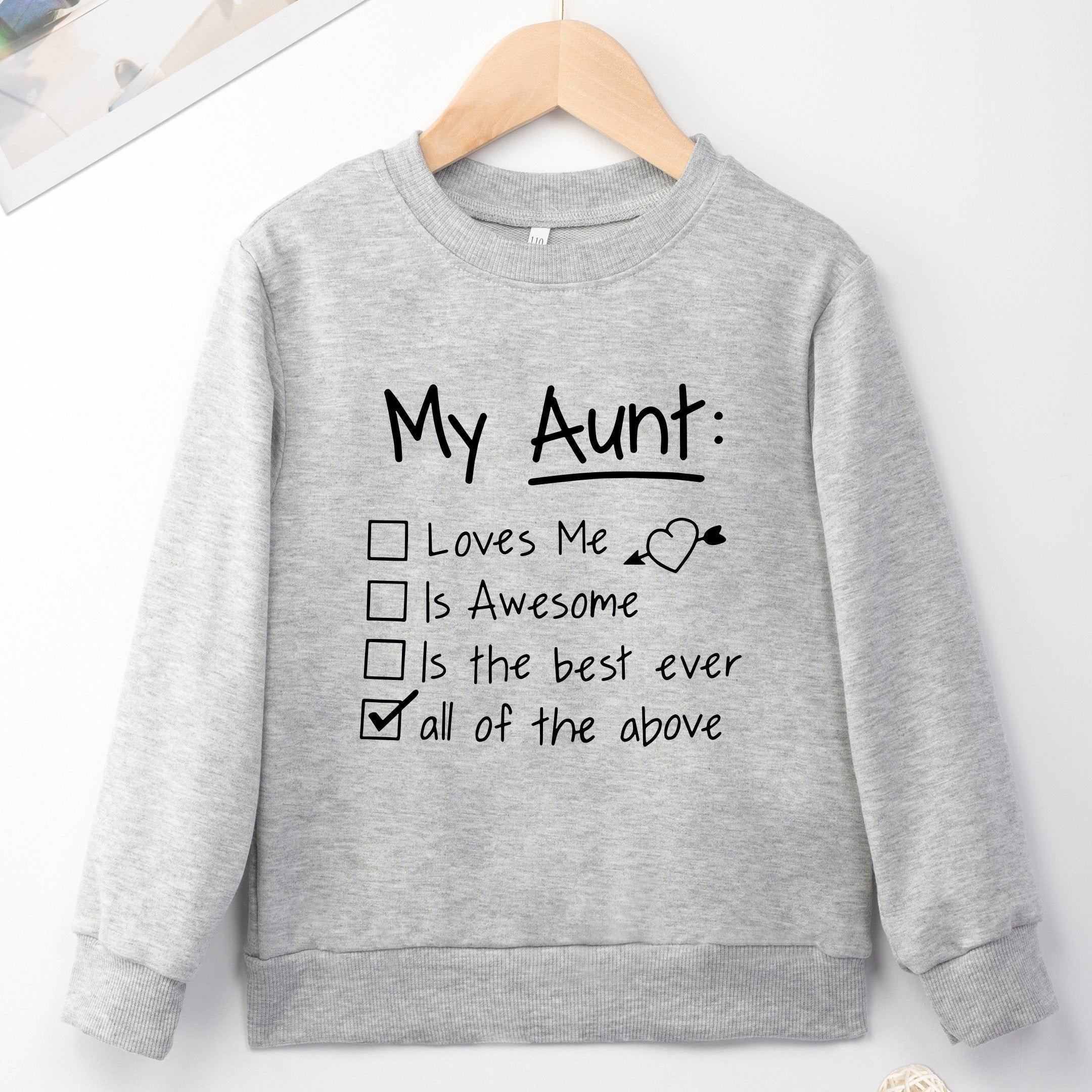 Girls Auntie Sweatshirt Letter Print Crew Neck Tops Casual Long Sleeve Pullovers
