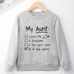 Girls Auntie Sweatshirt Letter Print Crew Neck Tops Casual Long Sleeve Pullovers