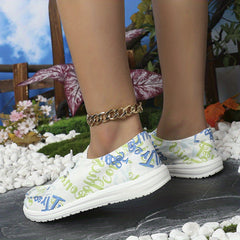Women's Letter Printed Canvas Shoes Low Top Lace Up Flat Sneakers