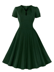 Retro Dress V Neck Puff Sleeve A Line Dress