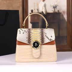 Snake Print Crossbody Bag with Detachable Strap