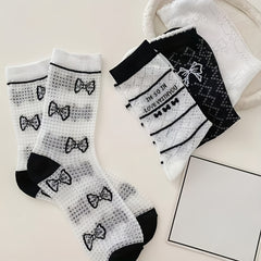 Bow Print Striped Socks Women's Stockings