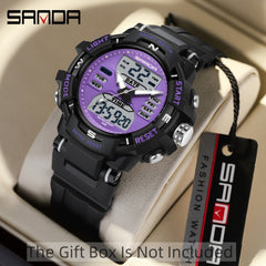 SANDA Unisex Digital Sport Watch 24H Night Light Stopwatch 5ATM TPU Strap