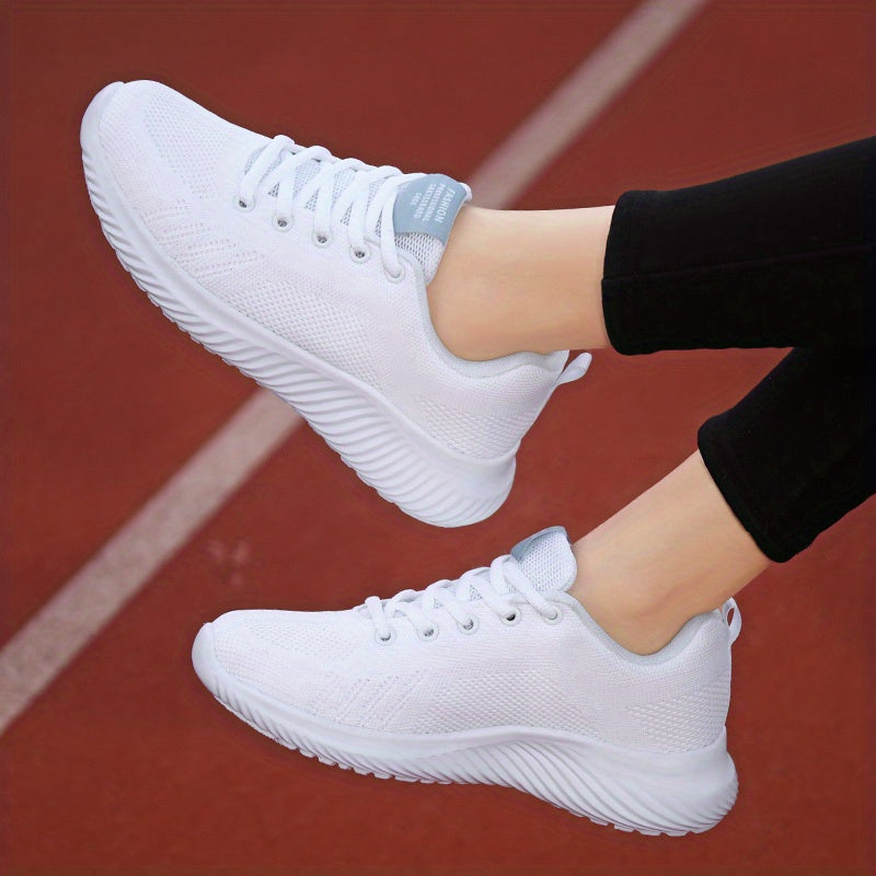 Women's Solid Running Shoes Flying Woven Mesh Breathable Walking Shoes