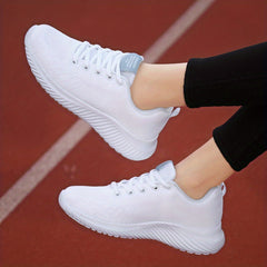Women's Solid Running Shoes Flying Woven Mesh Breathable Walking Shoes