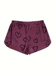 Heart Print Drawstring Shorts for Women