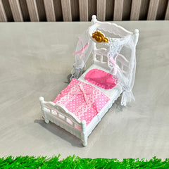 Mini Princess Bed with Canopy & Lace Curtains Dollhouse Furniture for Girls