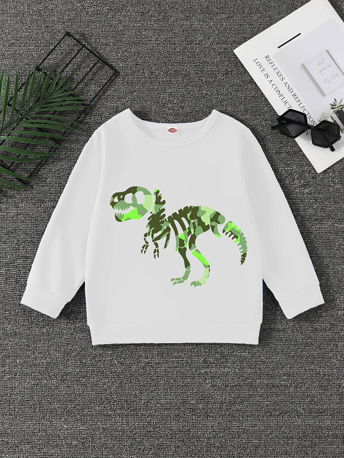 Boys Dinosaur Print Pullover Sweatshirt Long Sleeve Crew Neck Tops