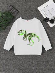 Boys Dinosaur Print Pullover Sweatshirt Long Sleeve Crew Neck Tops
