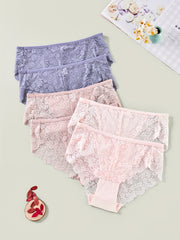 6 Pack Plus Size Floral Lace Trim Stretchy Briefs Set