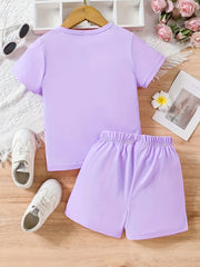 Girls Alphabet Printed T-shirt and Solid Shorts Set