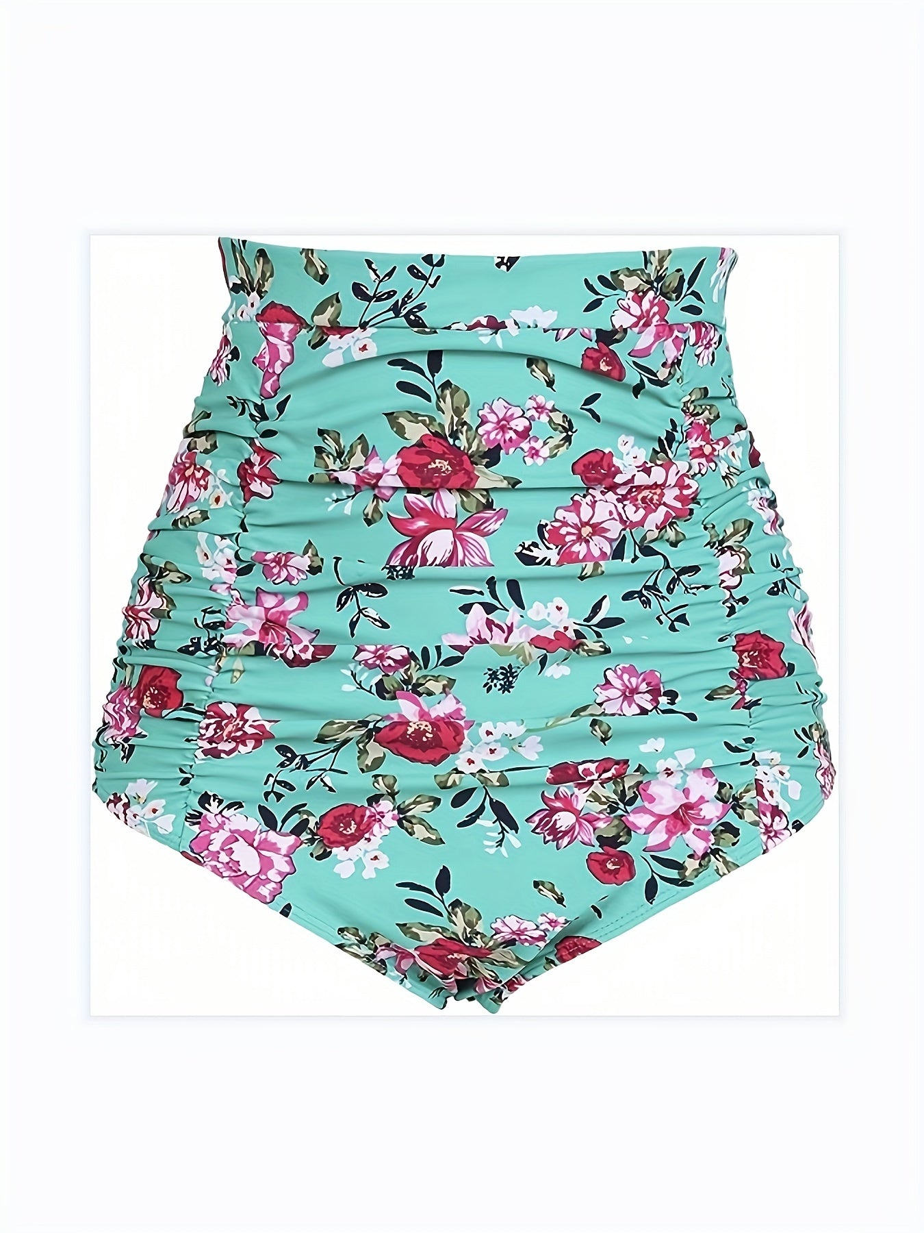 Coconut Tree Print Ruched High Waist Bikini Bottoms