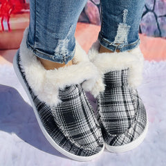 Women's Checkered Pattern Fluffy Boots Outdoor Comfort Short Boots