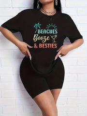 2pcs Summer Casual Sports Sets T-shirts & Shorts Women's Activew