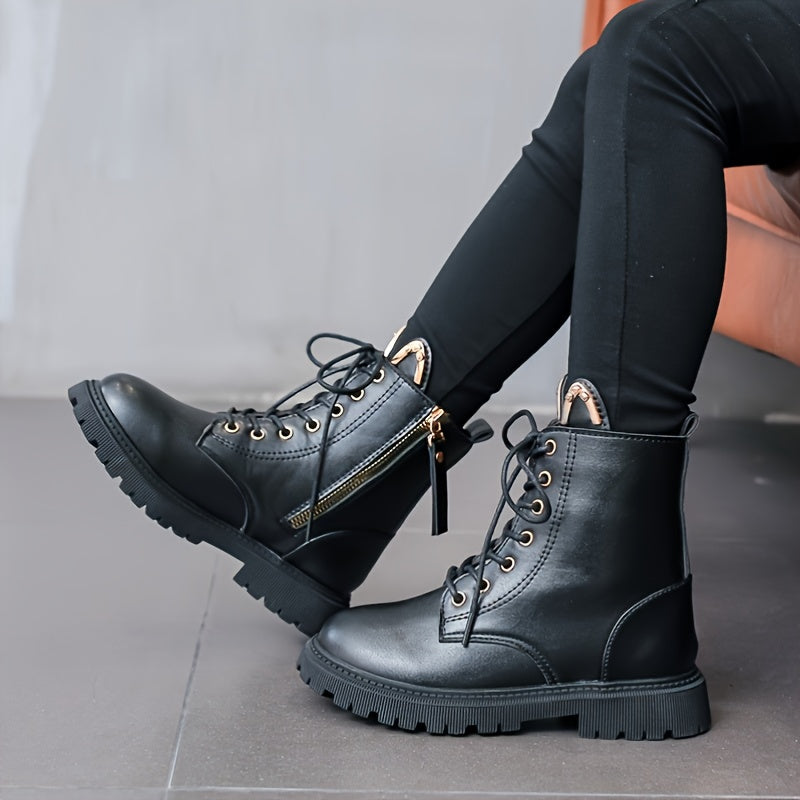 Girls Leather Solid Zipper Boots