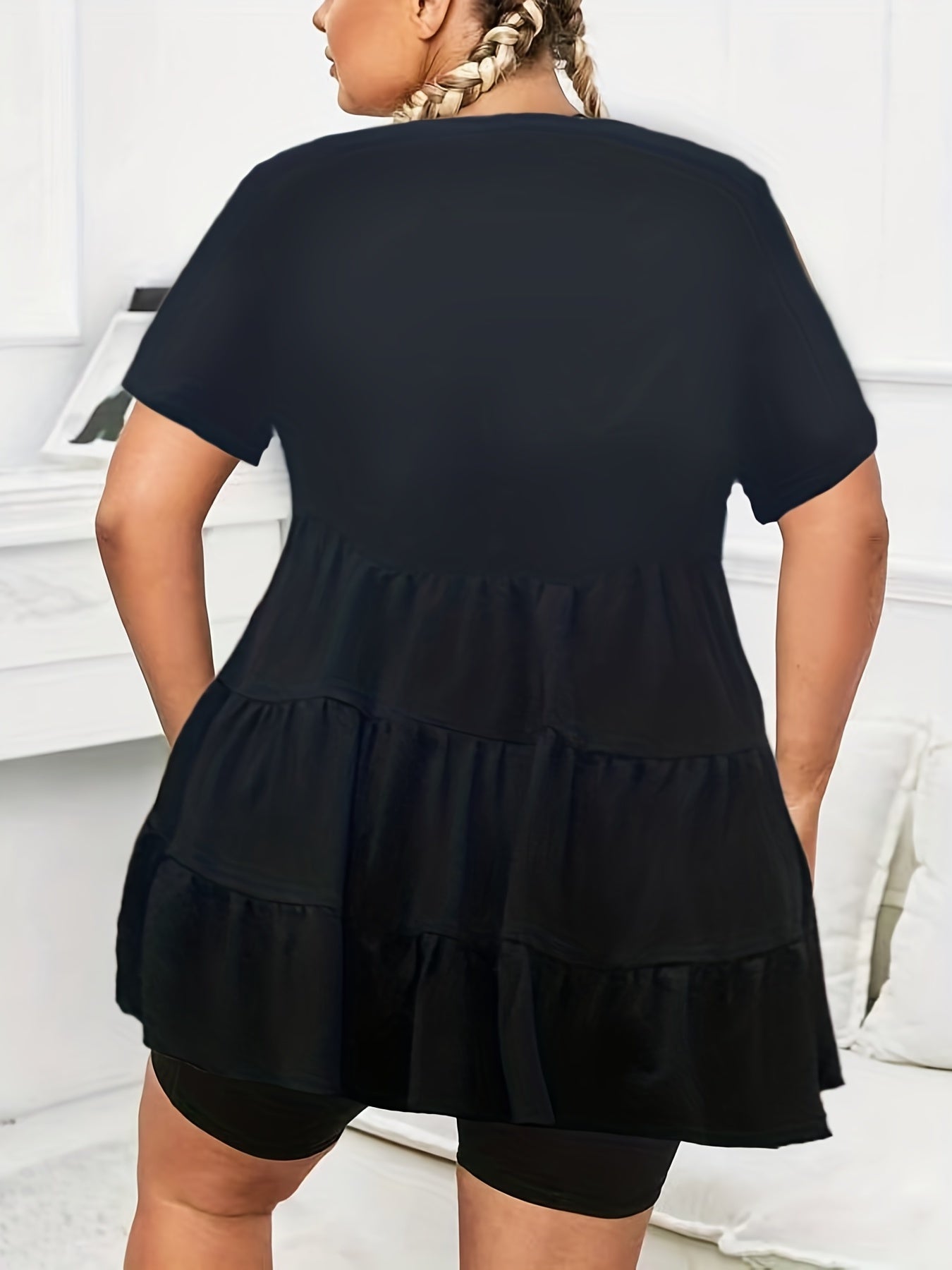 Solid Short Sleeve Smock Tee & Shorts Outfit Set