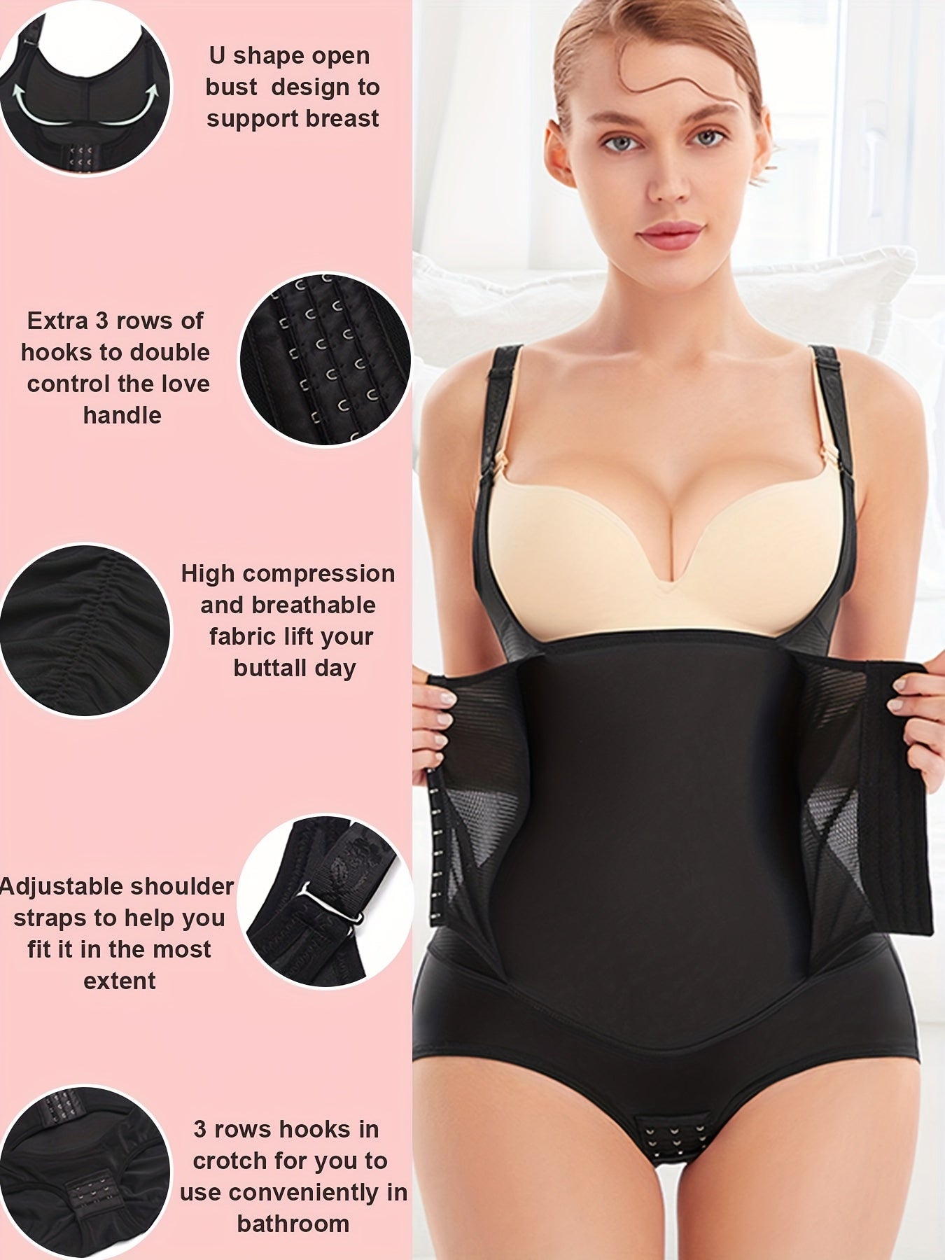 Front Buckle Shaping Bodysuit Tummy Control Butt Lifting Open Bust Body Shaper