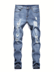 Men's Ripped Distressed Skinny Jeans Stretchy Washed Denim Pants