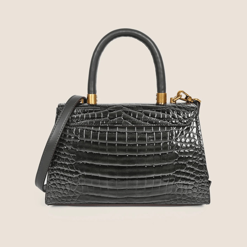 Crocodile Texture Handbag with Metal Clasp for Parties