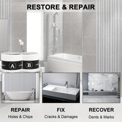 LANBOKIT Tub Tile Shower Repair Kit - Porcelain Bathtub Chips Holes Scratchs Fib