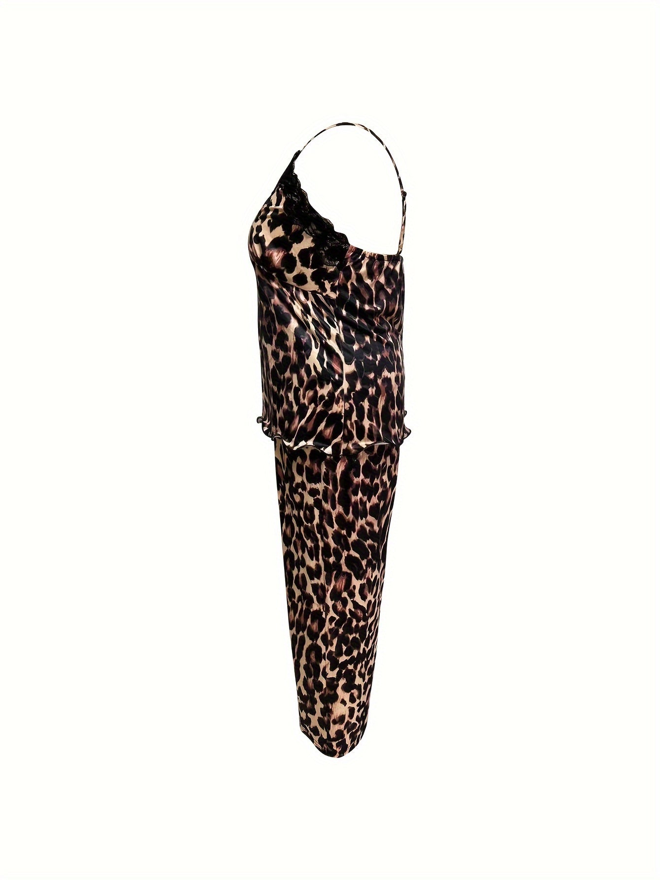 Sexy Leopard Print Lace Robe & Cami Dress Set