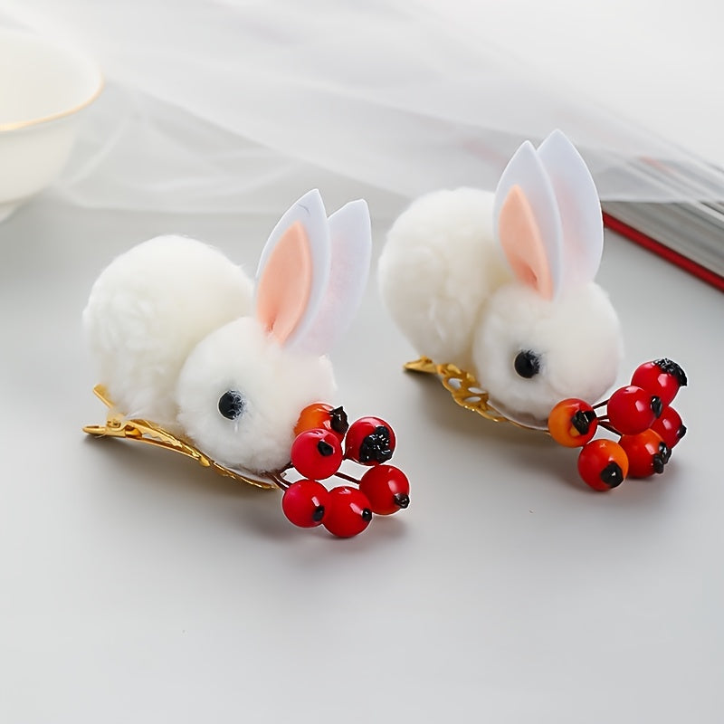 Vintage Bunny Hair Clip Plush Bunny Ponytail Holder Stuffed Rabbit Hair Clip