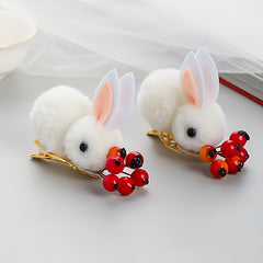 Vintage Bunny Hair Clip Plush Bunny Ponytail Holder Stuffed Rabbit Hair Clip
