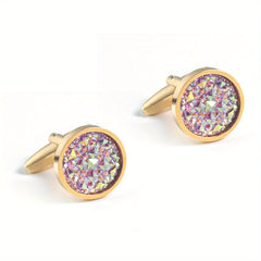 Gold Rhinestone French Cufflinks - Round Cuff Studs