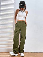 Solid Pocket Cargo Pants Casual Loose Elastic Waist Pants Women's Clothing