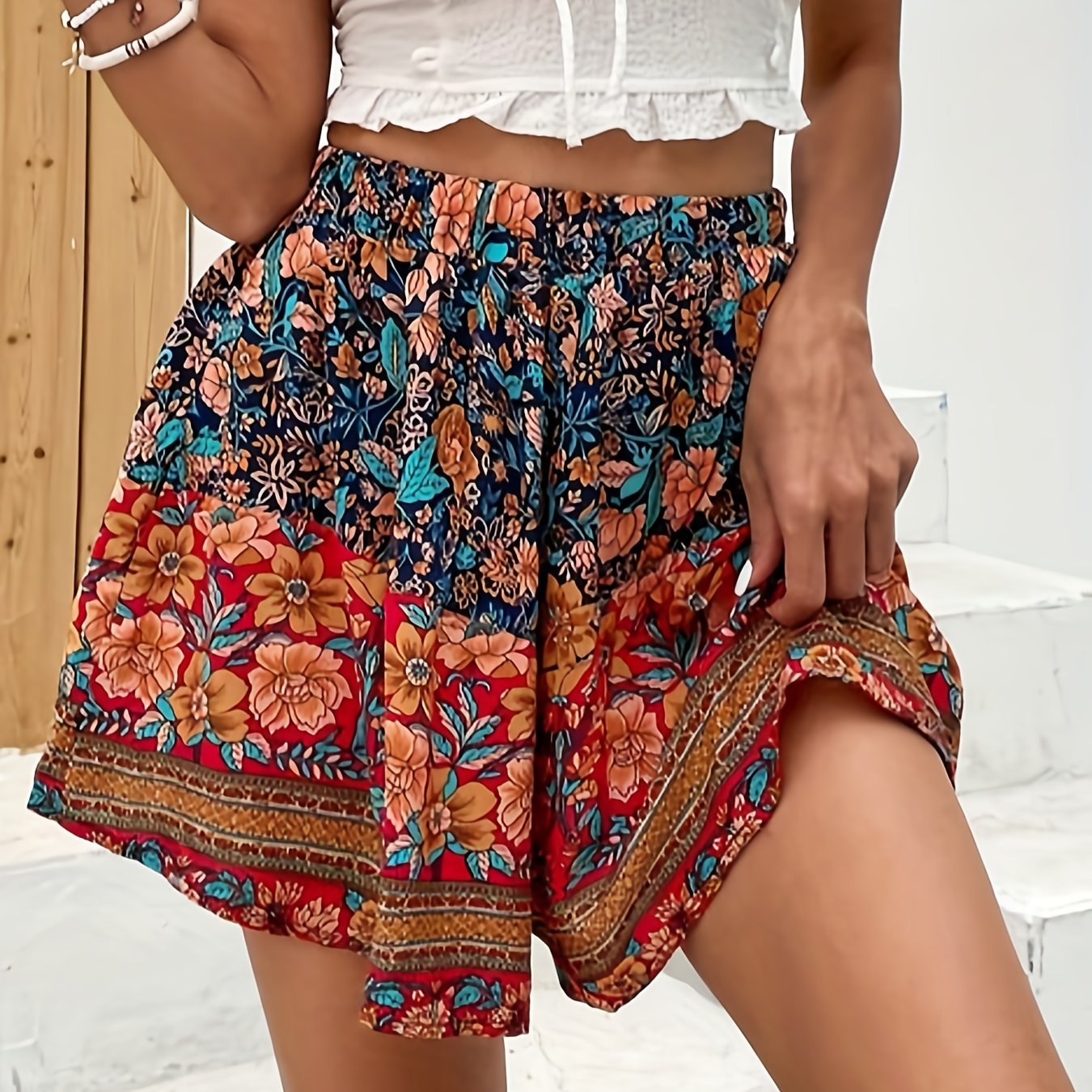 Boho Beach Wide Leg Shorts Women's Clothing