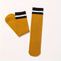 7 Pairs Girls Striped Knee High Socks Breathable Long Stockings