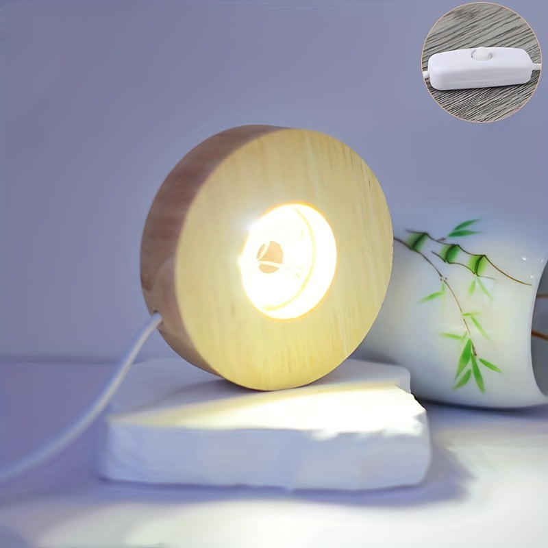 LED Solid Wood Lamp DIY Night Light with Crystal Glass Base Switch